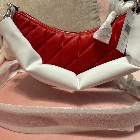 Coach NWT Red Quilted Mira Crescent Shoulder Bag with Heart Chain ❤️ - Picture 2 of 16